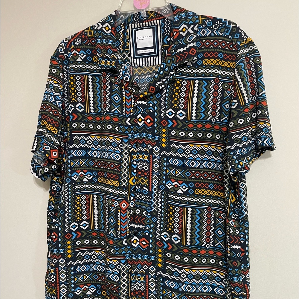 Cactus Man Multicolor Geometric Shirt~ Size XL~ Resort and Tropical